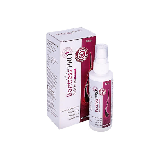 Bontress Pro scalp serum packaging with bottle on a white background