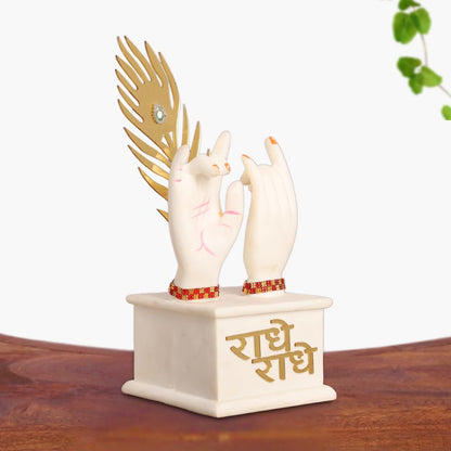 White & Gold Plated Radha Krishna Idol Hands with Flute Peacock Feather | for Table, Home Decoration Item