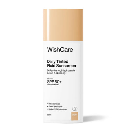WishCare Daily Tinted Fluid Sunscreen bottle on a white background