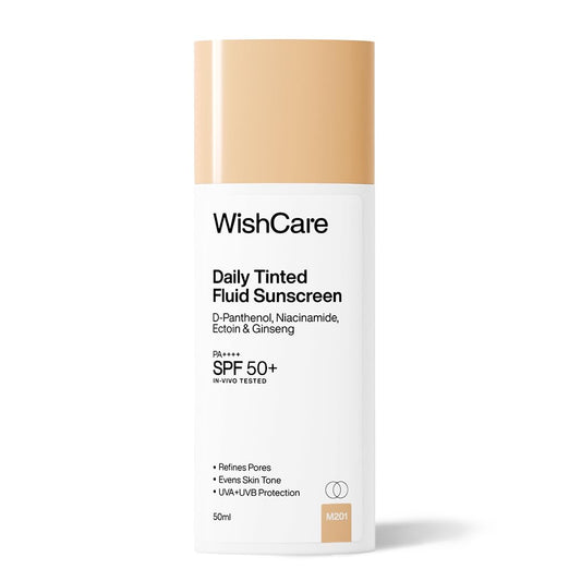 WishCare Daily Tinted Fluid Sunscreen bottle on a white background