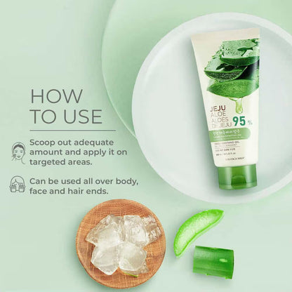 Aloe vera gel tube with aloe vera leaves on a light green background