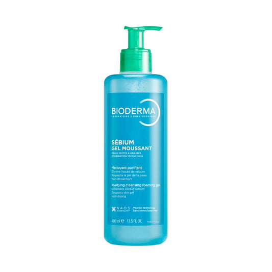 Bioderma cleansing gel bottle on a white background