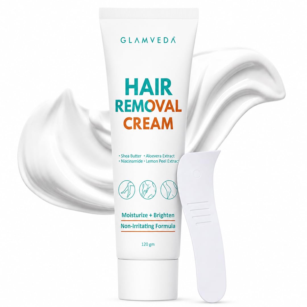 Glamveda Hair Removal Cream for Women for Sensitive Skin | Shea Butter & Aloe Vera Formula | Gentle & Painless Hair Removal for Legs, Arms & Underarms | 120g