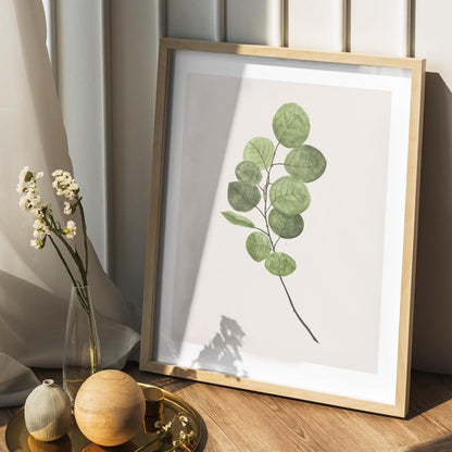 Eucalyptus Leaf Botanical Wall Painting| Modern Art Painting For Living Room Bed Room And Office | 11 X 14 Inches (Natural Frame)