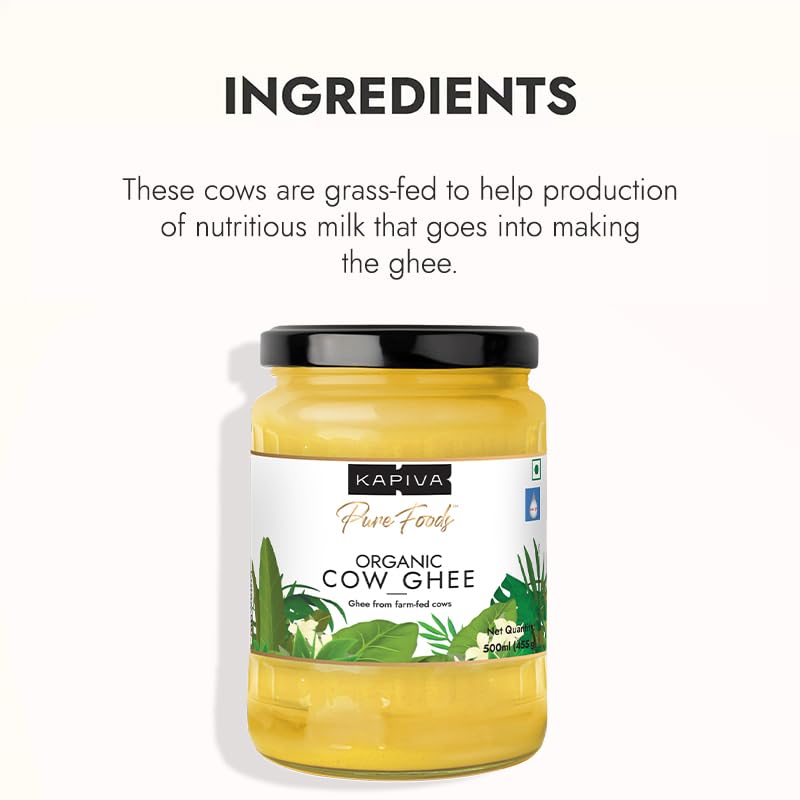 Kapiva 100% Organic Ghee - Good Fats For Healthy Heart - Keto Diet Friendly, 500 Ml