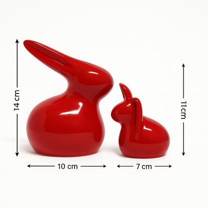 Home Décor Ceramic Rabbit Figurines (Set of 2, Red Color)