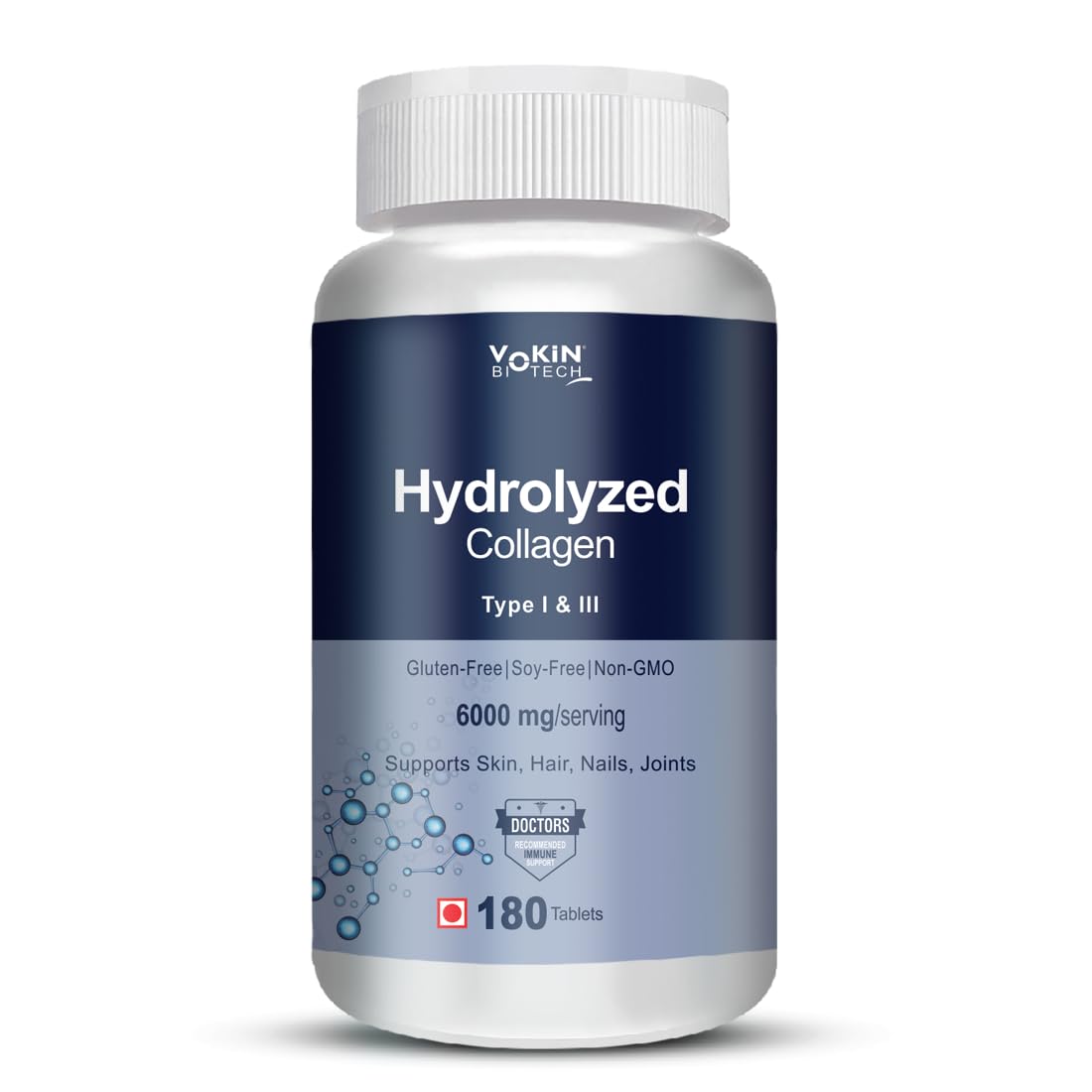 Bottle of Yokin Biotech Hydrolyzed Collagen on a white background