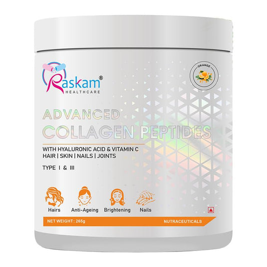 Container of Raskam Advanced Collagen Peptides on a white background