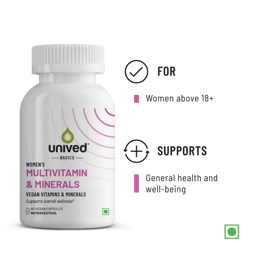 Zephivo Unived Basics Multivitamin & Minerals For Women, 100% Rda Of All Vitamins With Algae Calcium & Plant-Based Vitamin D3 Plus Important Minerals, Complete Formulation For Health & Wellbeing - Capsule
