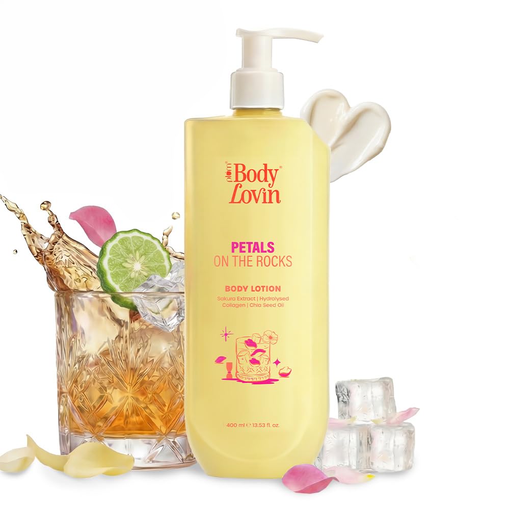 Plum BodyLovin’ Petals On The Rocks Body Lotion | Renewing & Reviving Body Lotion | Lightweight Hydration | Sakura Extract, Hydrolysed Collagen & Chia Seed Oil | Citrus Floral Fragrance | 400 ml