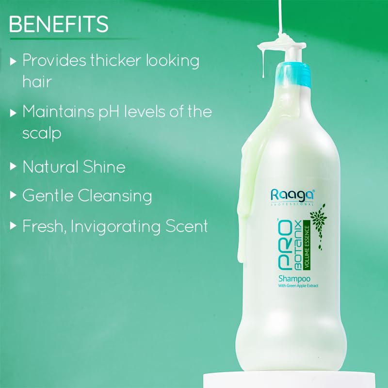 Raaga Professional Pro Botanix Volume Essence Shampoo with Green Apple Extract | Strengthens Hair, Provides Thicker Looking Hair | Suitable For Men & Women (1000 ml)