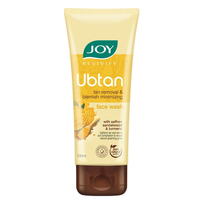 Joy Ubtan Tan Removal Face Wash 100ml | Detans, Removes Dirt & Blemishes for a Natural Glowing Skin | Enriched With Turmeric, Saffron & Sandalwood | Suitable for All Skin Types