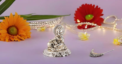 Lavanaya Silver - Silver Finish Laddu Gopal Idol for Home Temple – Decorative Bal Krishna Murti for Pooja & Gifting – Handcrafted Metal Statue (Small Size)