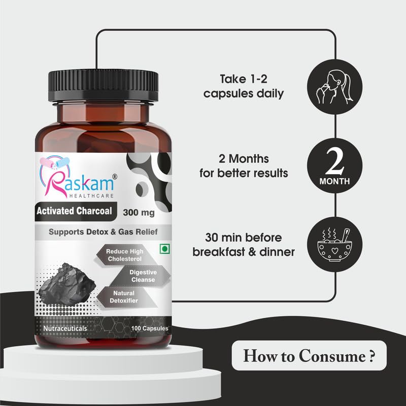 Activated Charcoal | Helps in Digestion, Bloating, Liver & Kidney Detox | 100 Veg Capsules