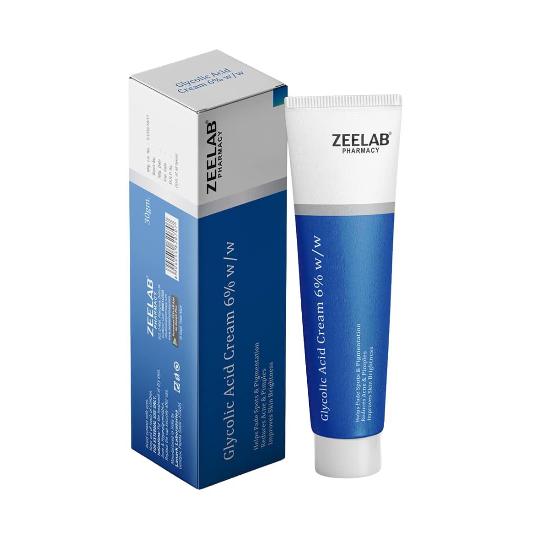 Zeelab Glycolic Acid 6% Cream for Acne, Dark Spots, Oily & Dry Skin, Acne Scars & Pigmentation – Exfoliating & Brightening 6 Percent Glycolic Acid Cream for Face – Dermatologist Recommended – 30g