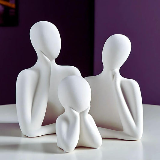 CraftVatika Home Decoration Items for Living Room,Modern Abstract Family Sculpture Set, White Resin Decorative Figurines, 3-Piece Table Decor for Home Office, Artifact for Table,Tabletop Corner Decor