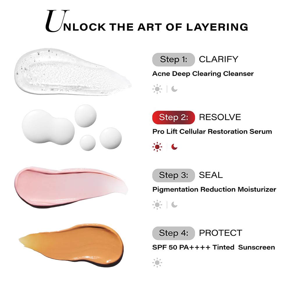 Cosmetic product application steps with swatches on a white background