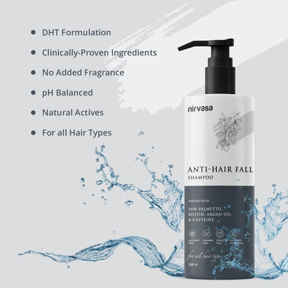 Nirvasa Anti-Hair Fall Shampoo (200ml) | Sulfate-Free with Saw Palmetto & Biotin | Blocks DHT, Reduces Hair Fall & Breakage | Strengthens, Promotes Healthy & Strong Hair for Men & Women