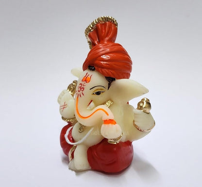 Gold Art India Ganesha Idol for Car Dashboard Red & Orange 2x2.5in