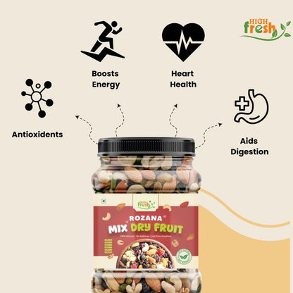 High Fresh Premium Mix Dry Fruits | Almonds, Cashews, Pistachios, Raisins, Apricots, Black Raisins & Dried Kiwi | Assorted Crunchy Trail Mix for Snacking & Gifting