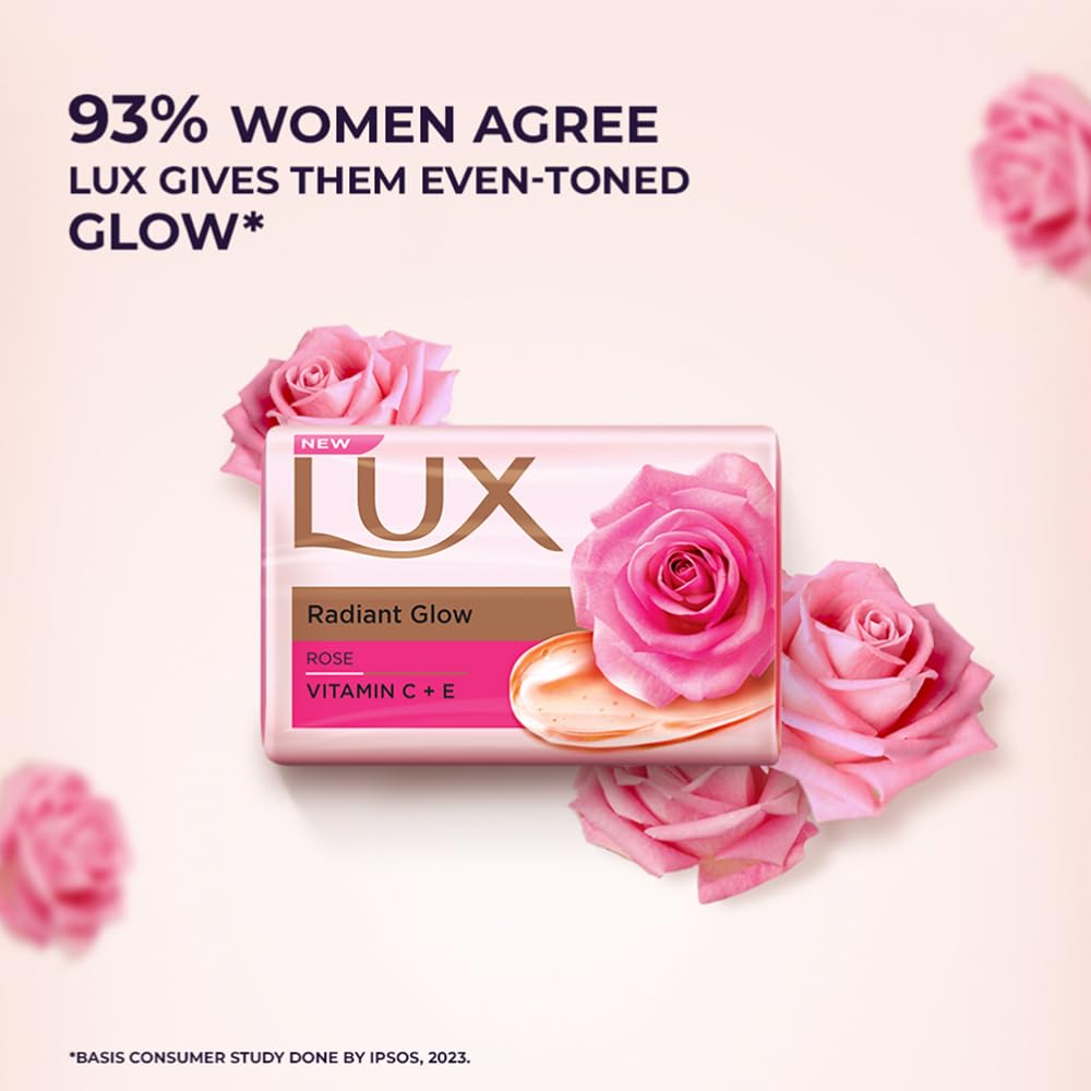 Lux Radiant Glow Bathing Soap infused with Vitamin C & E For Superior Glow Offer Pack of 8 x 150g