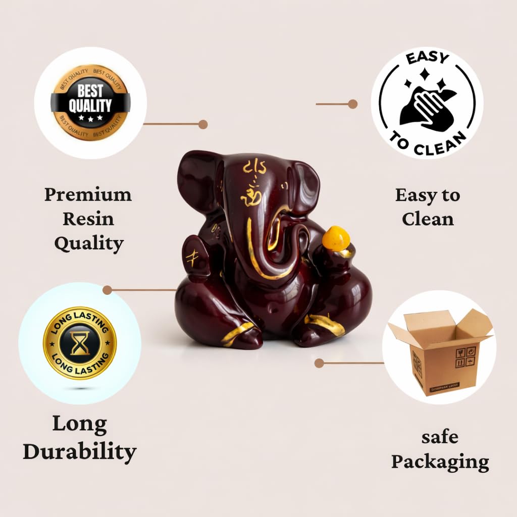 Resin Lord Ganesha Idol Car Dashboard 5x5cm (Maroon)