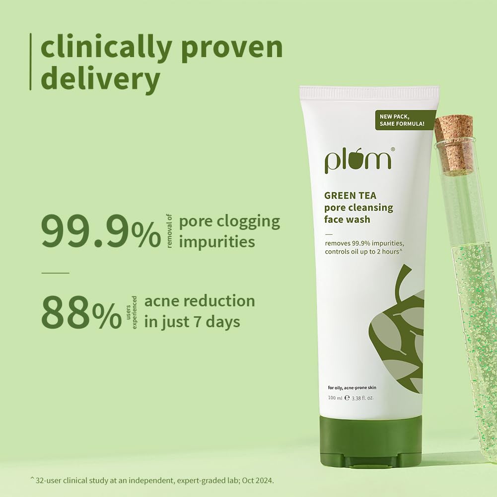 Plum Green Tea Pore Cleansing Face Wash for Oily, Acne Prone, Dry & Combination Skin | with Glycolic Acid | Fight Pimples & Control Excess Oil | Gentle Exfoliating & Non-Drying | Women & Men | 100ml