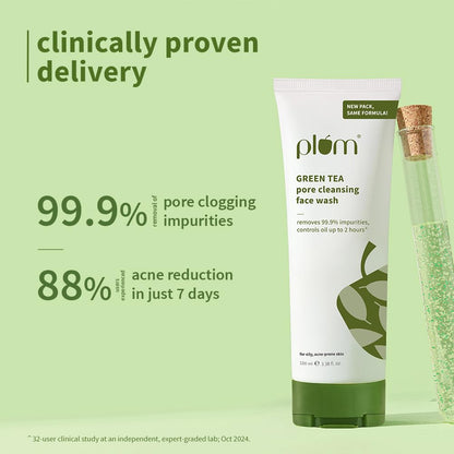 Plum Green Tea Pore Cleansing Face Wash for Oily, Acne Prone, Dry & Combination Skin | with Glycolic Acid | Fight Pimples & Control Excess Oil | Gentle Exfoliating & Non-Drying | Women & Men | 100ml