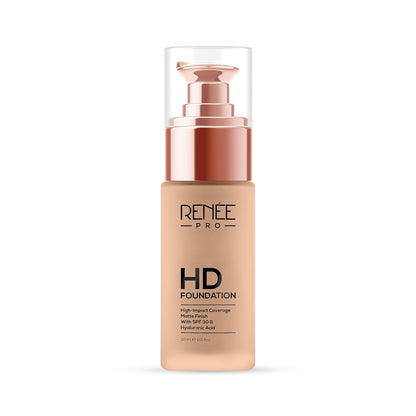 RENEE Pro Hd Foundation Matte Finish Lotion For All Skin Types|Highly Blendable Formula With Spf30|Weightless & Long Lasting|Full Coverage Enriched With Aloe,Coffee,Chamomile & Vitamin E,30 Ml,1 Count