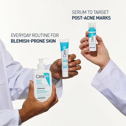 CeraVe skincare products held by two people against a white background