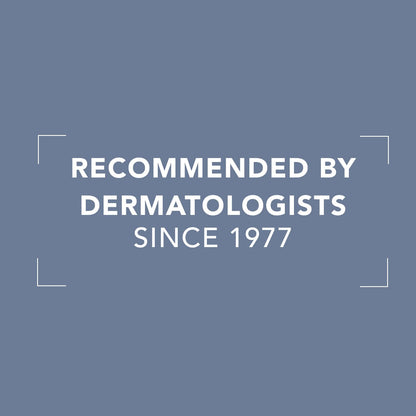 Text 'Recommended by dermatologists since 1977' on a blue background