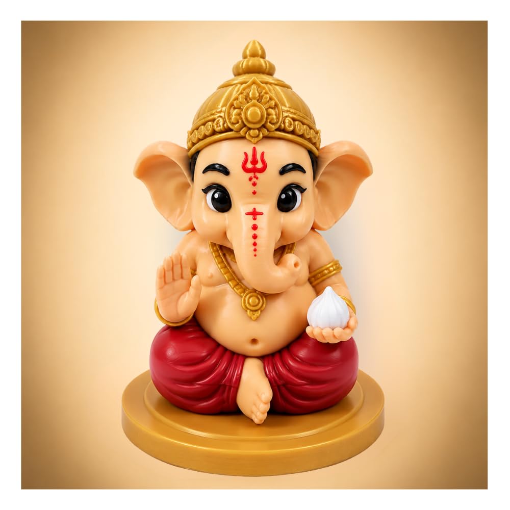 VASPAR Cute Baby Ganesha Idol for Car Dashboard | Premium Lord Ganesh Murti | Mini Ganpati Statue for Home Decor, Office Desk & Pooja Room | Spiritual Gift | Red