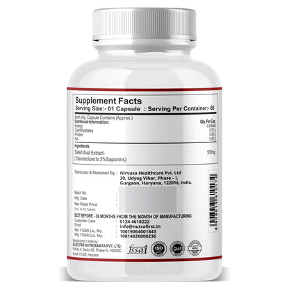 Nutrafirst Safed Musli Extract Capsules (500mg, 60 Caps) | Natural Strength, Stamina & Energy Booster | Supports Muscle Health, Performance, Vitality & Immunity | For Men & Women