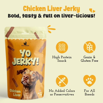 PETS EMPIRE Yo Jerky Chicken Liver Dog Treats, 100g | High Protein Soft Chew Snacks for Dogs | Made with Real Chicken & Sweet Potato | Grain-Free, HealthyR Eward for Puppies & Adult Dogs