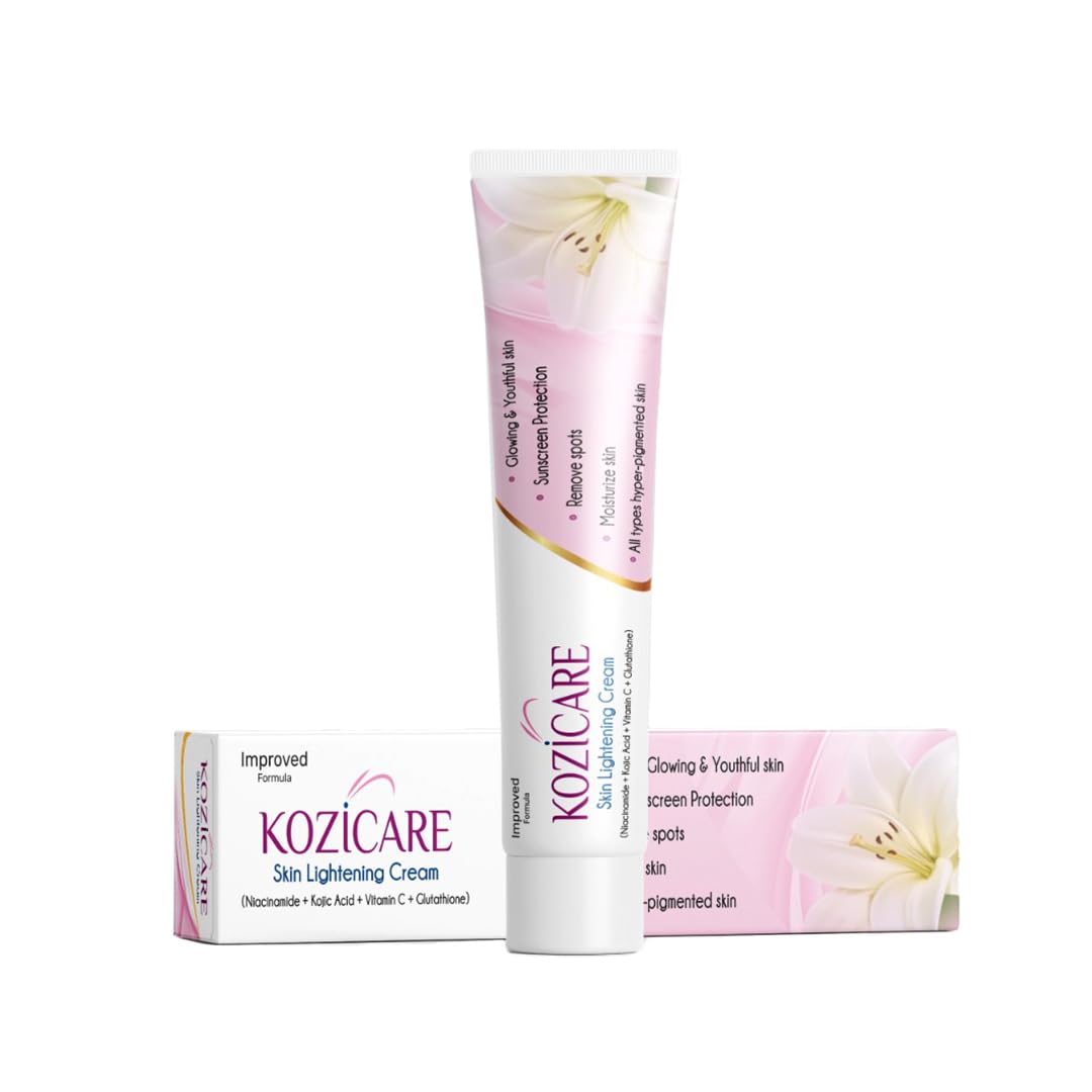Kozicare Skin Lightening Non-Sticky Cream Lotion | Enriched with 3% Kojic Acid, 1% Alpha Arbutin, 1% Glutathione, 2% Niacinamide, 2% Vitamin C | Best for Melasma, Pigmentation, Dark/Age Spots, Uneven Skin Shade - 15gm (New Formula)