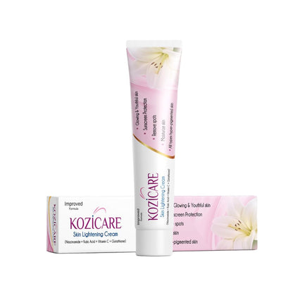 Kozicare Skin Lightening Non-Sticky Cream Lotion | Enriched with 3% Kojic Acid, 1% Alpha Arbutin, 1% Glutathione, 2% Niacinamide, 2% Vitamin C | Best for Melasma, Pigmentation, Dark/Age Spots, Uneven Skin Shade - 15gm (New Formula)