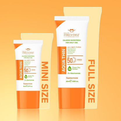 Daily Life Forever52 Aqua Thin Calming Sunscreen SPF 50 PA++++ | 2% Niacinamide & Green Tea Extract | UVA/UVB Protection | Lightweight, No White Cast, Water-Resistant Daily Sunscreen (50ml)