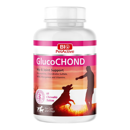Bio PetActive GlucoChond Hip & Joint Support Chewable Tablets Suitable for Cats & Dogs,60 Chewable (30 Tablets)