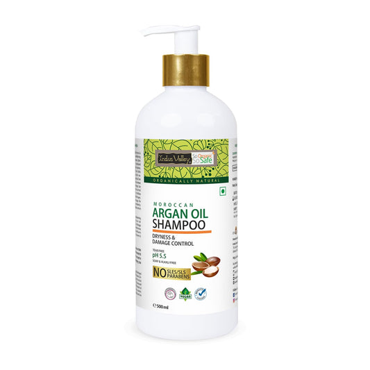 Bottle of Moroccan Argan Oil Shampoo on a white background