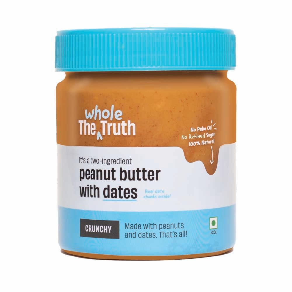 The Whole Truth - Peanut Spread With Dates (Sweetened) | 325 g | Crunchy | No Artificial Sweeteners | No Palm Oil | Gluten Free | No Preservatives | 100% Natural Protein Source