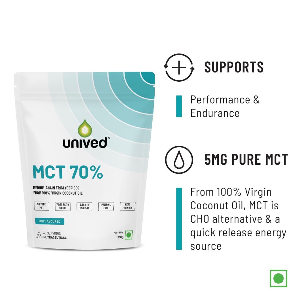 Zephivo Unived MCT 70% | Medium Chain Triglyceride Oil Powder | Clean Energy Fuel | Pure MCT 5g with C-8: 3528mg & C-10: 1512mg in a 70:30 ratio | Vegan & Keto Friendly | 30 Servings
