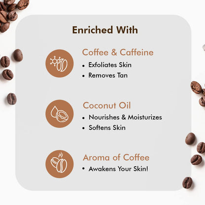 mCaffeine Exfoliating Coffee Body Scrub for Soft-Smooth Skin & Tan Removal | For Women & Men | De-Tan Bathing Scrub with Coconut Oil | Removes Dirt & Dead Skin from Neck, Knees, Elbows & Arms | All Skin Types - 55gm
