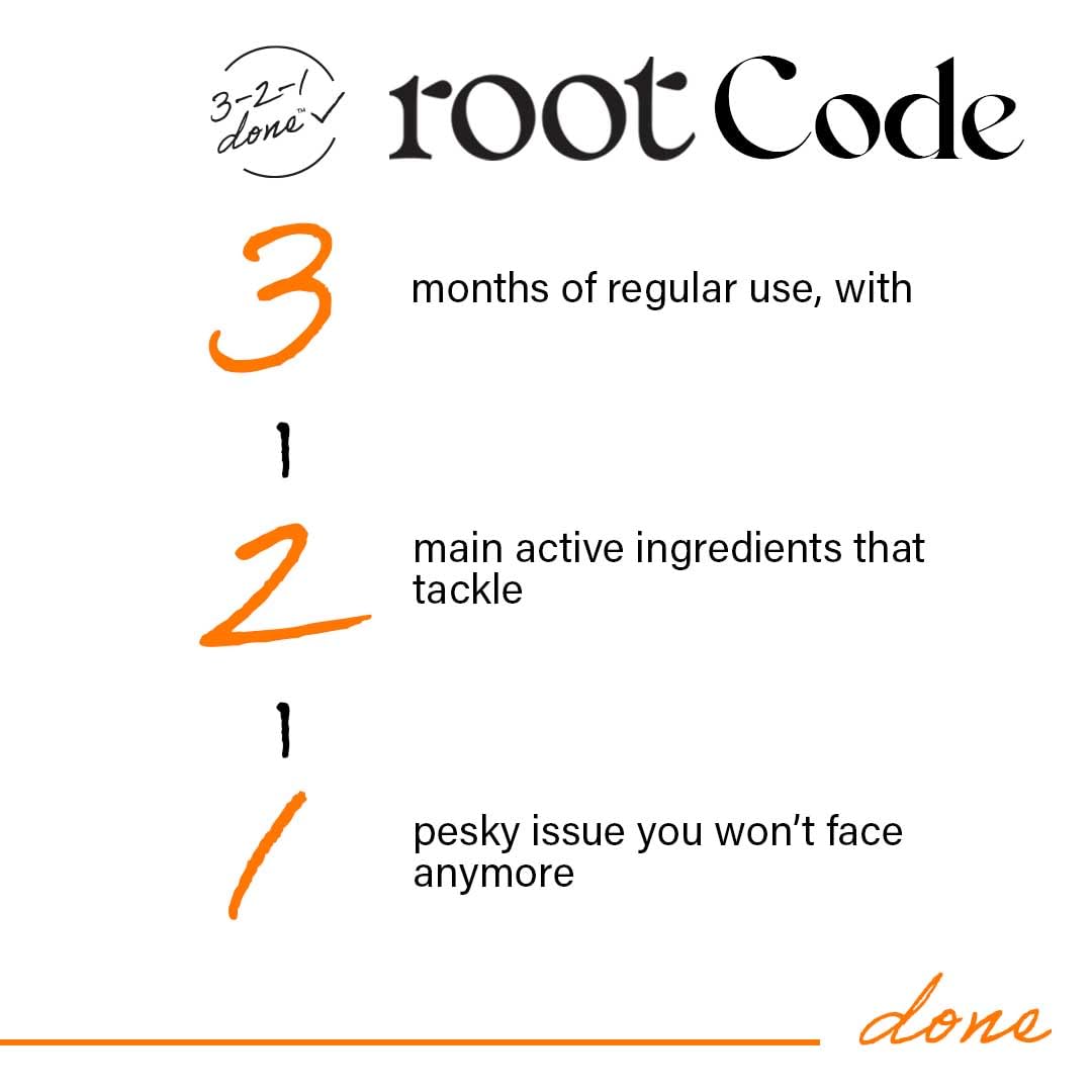 Advertisement for 'root Code' with text about product benefits on a white background