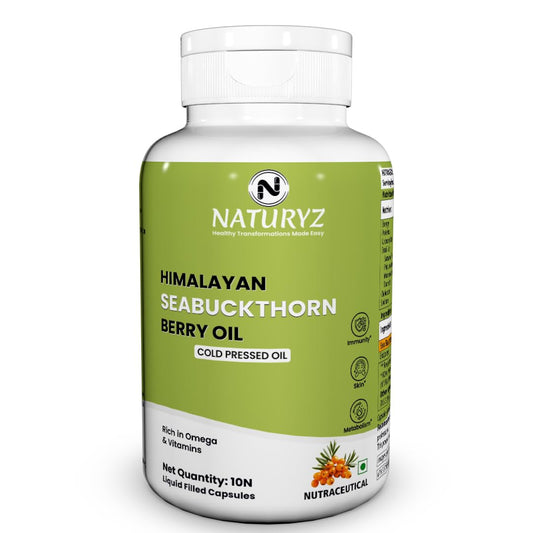 NATURYZ Himalayan Sea Buckthorn Berry Oil Triple Strength 1120mg | Cold-Pressed Vegetarian Omega 7 + Omega 3-6-9 | Skin Glow, Immunity & Gut Health Supplement | High Absorption | Non-GMO– 10 Liquid Fill Capsules