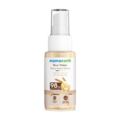 Mamaearth Rice Water Dewy Active Serum with 10% Niacinamide, Rice Water & Hyaluronic Acid - 50 ml | For Glass Skin | Gives Dewy Finish | Brightens Skin | Suits All Skin Types