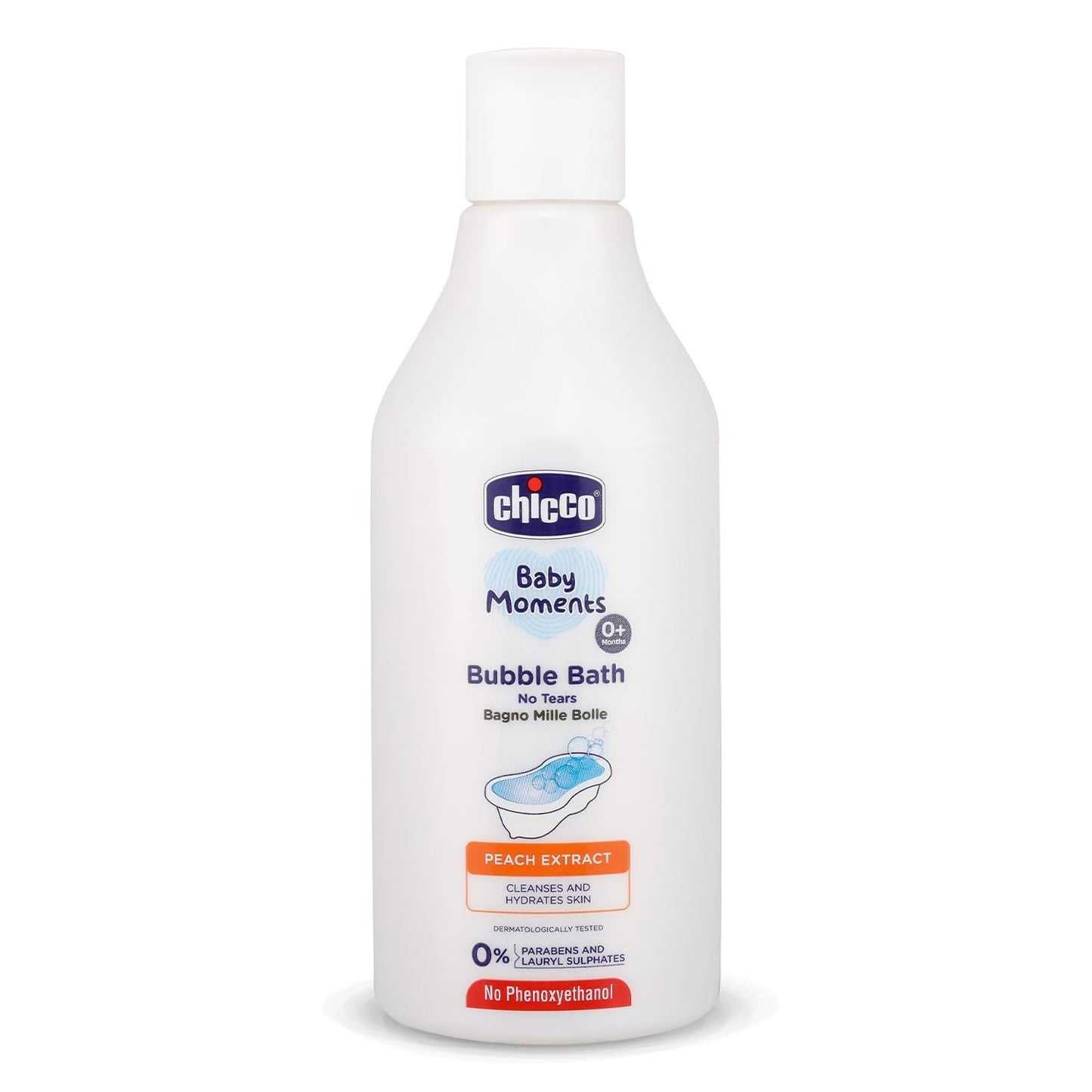 Chicco Baby Moments Bubble Bath, 300ml with Peach extracts | No Tears Formula | Hydrated Skin | Dermatologically Tested | Parabens & Phenoxyethanol Free