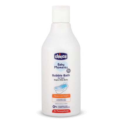 Chicco Baby Moments Bubble Bath, 300ml with Peach extracts | No Tears Formula | Hydrated Skin | Dermatologically Tested | Parabens & Phenoxyethanol Free