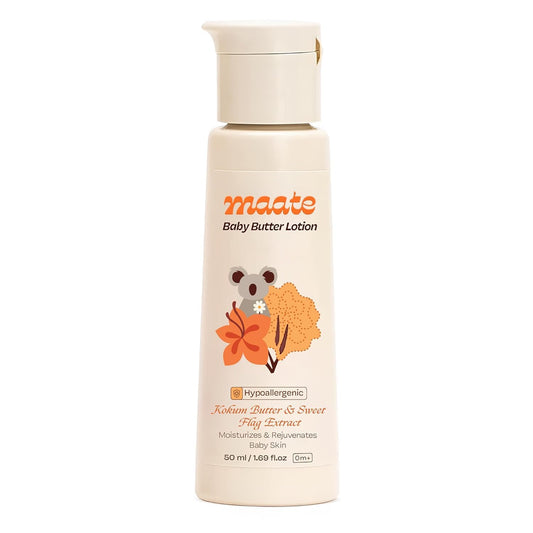 Maate Body Butter Lotion (50ml) | Enriched with Pure Kokum Butter & Sweet Flag Extract | Gentle Cream for Face, Skin & Body | Moisturizing Lotion for Kids 0–12 Years | Body Moisturizer