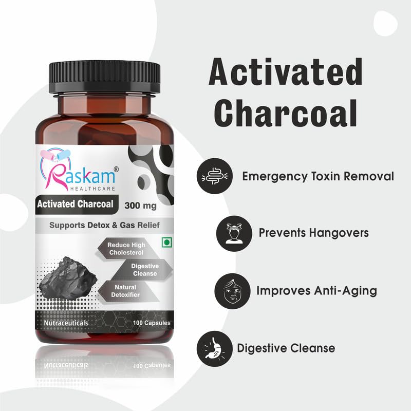 Activated Charcoal | Helps in Digestion, Bloating, Liver & Kidney Detox | 100 Veg Capsules