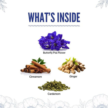 BLUE TEA - Indian Chai Masala Tea | Calming Masala Tea - 50g - 50+ Cups | MASALA SPICY TEA | Ginger, Cardamom, Cinnamon | Caffeine-Free | Herbal Tea | Tin Pack